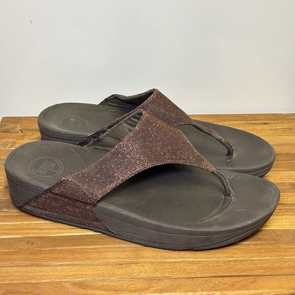 Fitflop Women’s 8 Brown Glittery Supportive Comfort Flip Flops Sandals A85-012 - Picture 1 of 14